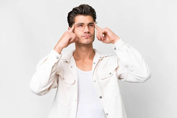Young Handsome Caucasian Man Isolated White Background Having Doubts Thinking — Stock fotografie
