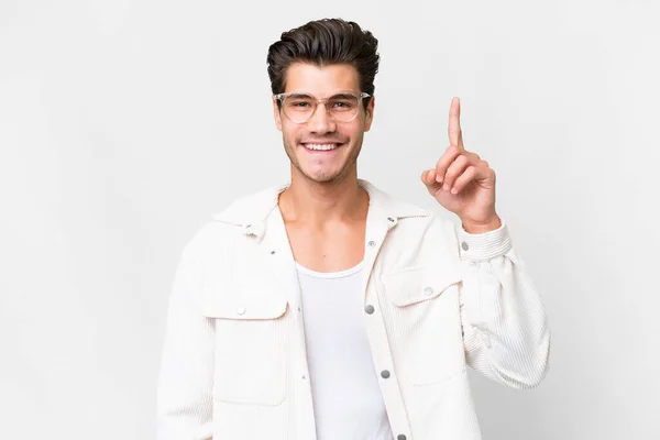 Young Handsome Caucasian Man Isolated White Background Pointing Great Idea — Stock Photo, Image