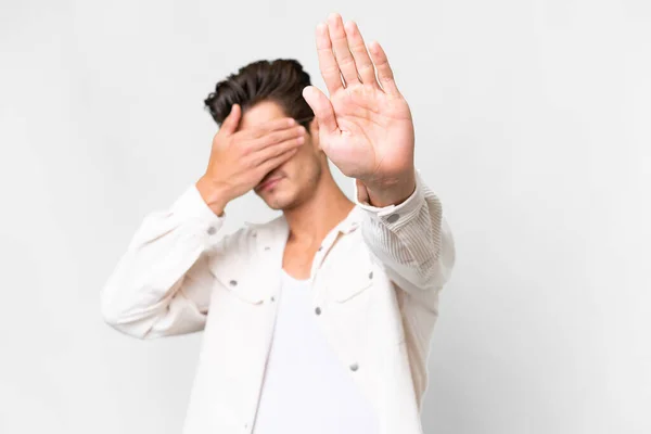 Young Handsome Caucasian Man Isolated White Background Making Stop Gesture — Foto de Stock