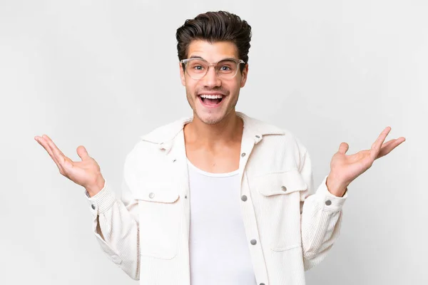 Young Handsome Caucasian Man Isolated White Background Shocked Facial Expression — ストック写真