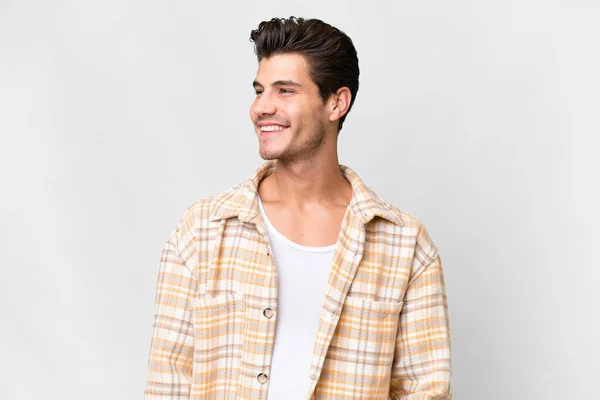 Young Handsome Caucasian Man Isolated White Background Looking Side Smiling — Stockfoto