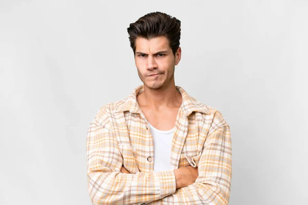 Young Handsome Caucasian Man Isolated White Background Unhappy Expression — Stockfoto