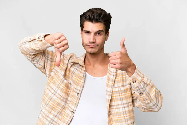 Young Handsome Caucasian Man Isolated White Background Making Good Bad — Foto de Stock