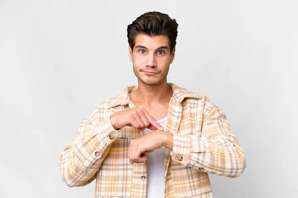 Young Handsome Caucasian Man Isolated White Background Making Gesture Being — Photo