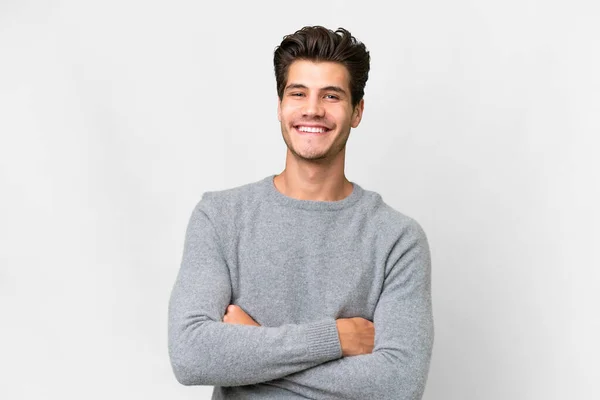Young Handsome Caucasian Man Isolated White Background Keeping Arms Crossed — Stok fotoğraf