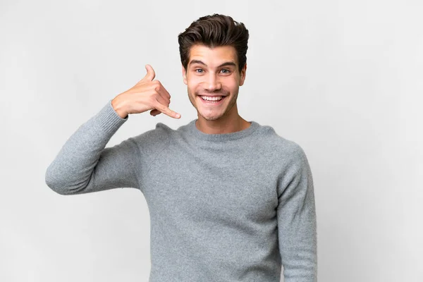 Young Handsome Caucasian Man Isolated White Background Making Phone Gesture — Stockfoto