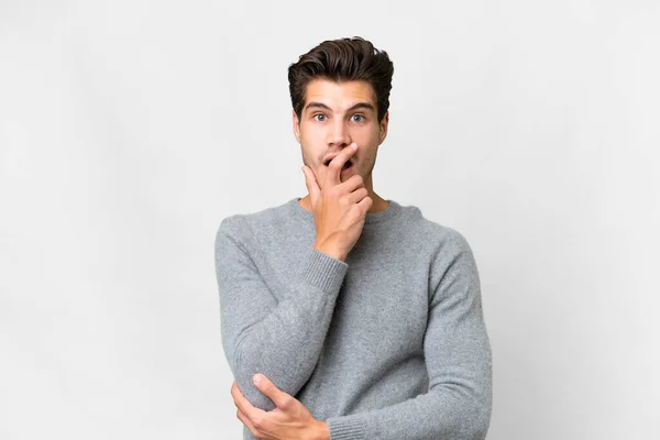 Young Handsome Caucasian Man Isolated White Background Surprised Shocked While — Stock Photo, Image