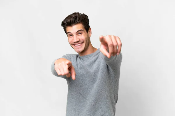 Young Handsome Caucasian Man Isolated White Background Points Finger You — 图库照片