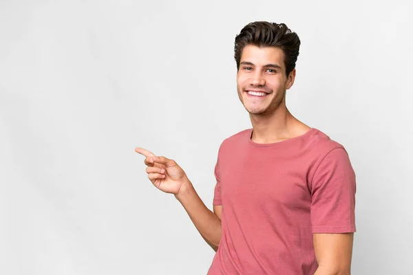 Young Handsome Caucasian Man Isolated White Background Pointing Finger Side — Foto de Stock