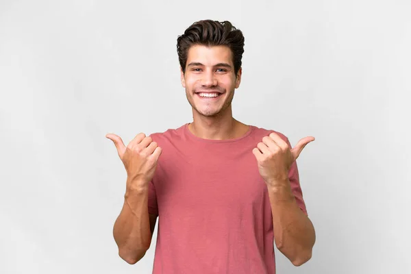 Young Handsome Caucasian Man Isolated White Background Thumbs Gesture Smiling — Foto de Stock