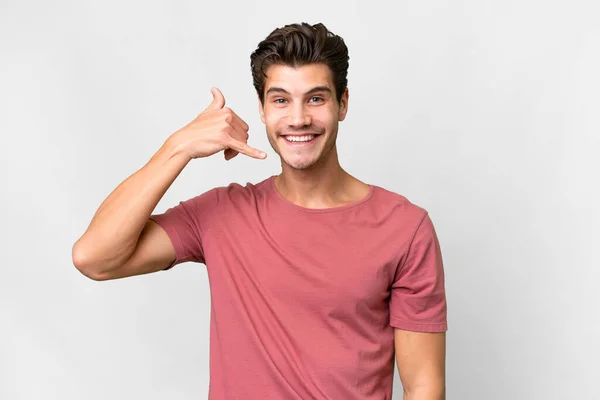 Young Handsome Caucasian Man Isolated White Background Making Phone Gesture — Stok fotoğraf