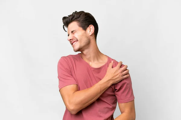 Young Handsome Caucasian Man Isolated White Background Suffering Pain Shoulder — Zdjęcie stockowe