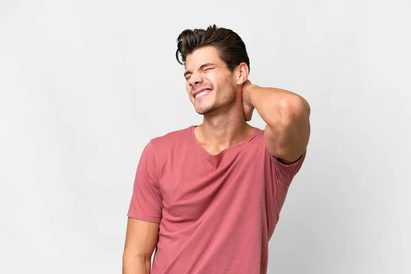 Young Handsome Caucasian Man Isolated White Background Neckache — Stock Photo, Image