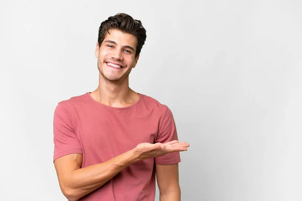 Young Handsome Caucasian Man Isolated White Background Presenting Idea While — Stok fotoğraf