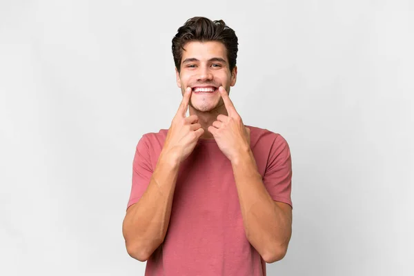 Young Handsome Caucasian Man Isolated White Background Smiling Happy Pleasant — Foto de Stock
