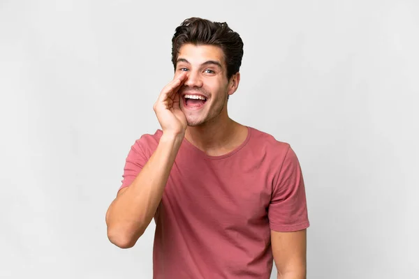 Young Handsome Caucasian Man Isolated White Background Shouting Mouth Wide — Foto de Stock