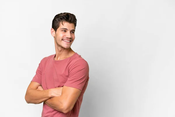 Young Handsome Caucasian Man Isolated White Background Arms Crossed Happy — Foto de Stock