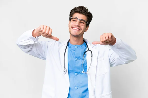 Young Doctor Man Isolated White Background Proud Self Satisfied — Stock Photo, Image