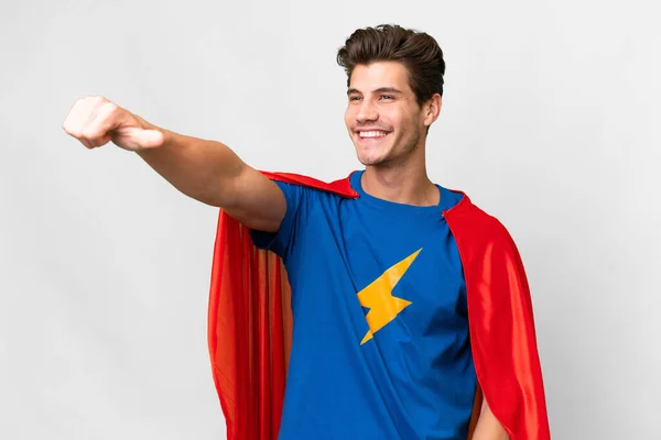 Super Hero Caucasian Man Isolated White Background Giving Thumbs Gesture —  Fotos de Stock