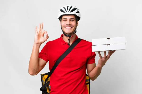 Pizza Delivery Man Work Uniform Picking Pizza Boxes Isolated White — Stockfoto
