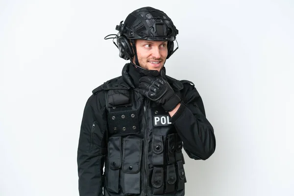 Swat Man Isolated White Background Looking Side — 图库照片