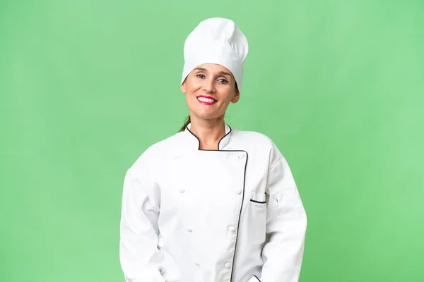 Femme Chef Âge Moyen Sur Fond Isolé Riant — Photo