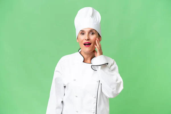 Middle Aged Chef Woman Isolated Background Surprise Shocked Facial Expression — Stock Photo, Image