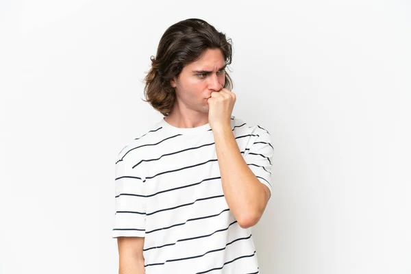 Young Handsome Man Isolated White Background Having Doubts — Stock Photo, Image