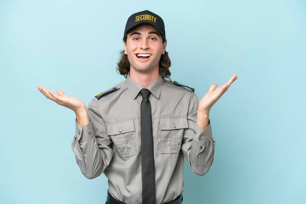 Young Safeguard Man Isolated Blue Background Shocked Facial Expression — Stock Photo, Image
