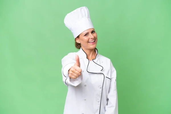 Mujer Chef Mediana Edad Sobre Fondo Aislado Con Los Pulgares —  Fotos de Stock