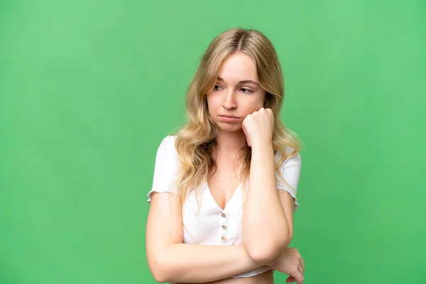 Mujer Inglesa Joven Sobre Fondo Aislado Con Expresión Cansada Aburrida — Foto de Stock