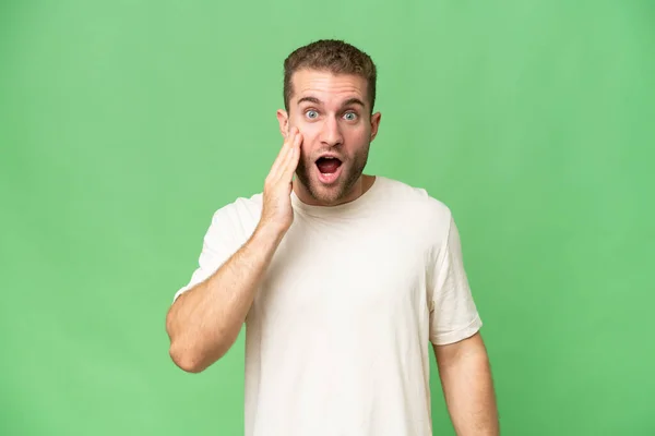 Young Handsome Caucasian Man Isolated Green Chroma Background Surprise Shocked — Stock Photo, Image