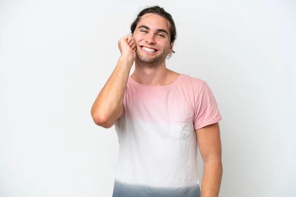 Caucasian Handsome Man Isolated White Background Laughing — 스톡 사진