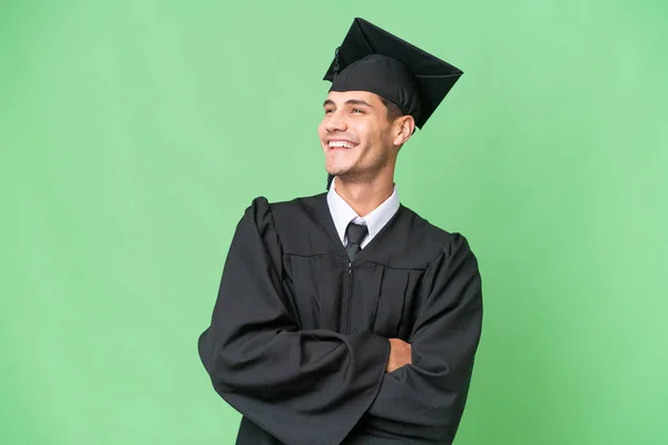 Genç Üniversite Mezunu Izole Edilmiş Geçmişi Olan Mutlu Gülümseyen Beyaz — Stok fotoğraf