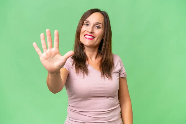 Middle Aged Caucasian Woman Isolated Background Counting Five Fingers — Stock Photo, Image