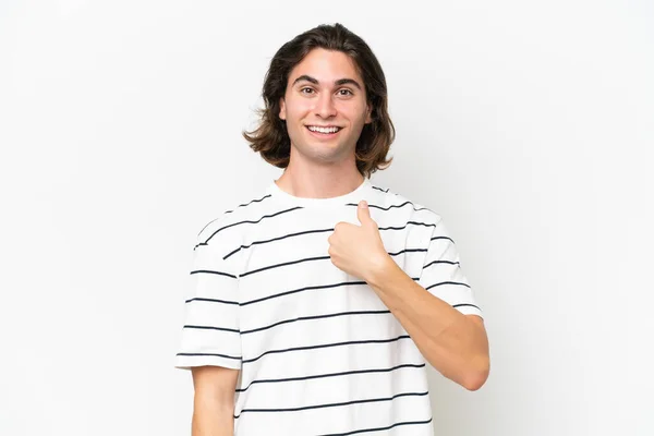 Jovem Homem Bonito Isolado Fundo Branco Com Expressão Facial Surpresa — Fotografia de Stock