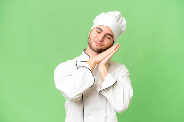 Jeune Beau Chef Homme Sur Fond Isolé Faisant Geste Sommeil — Photo