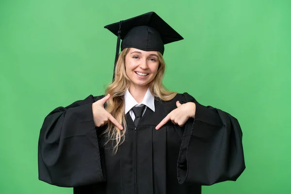 Fiatal Egyetemi Angol Diplomás Elszigetelt Háttér Büszke Önelégült — Stock Fotó