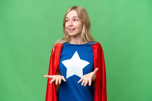 Super Hrdina Anglická Žena Přes Izolované Pozadí Překvapivým Výrazem Obličeje — Stock fotografie