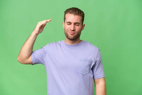 Young Handsome Caucasian Man Isolated Green Chroma Background Tired Sick — Stock Photo, Image