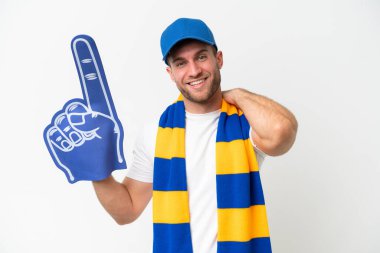 Beyaz arka planda izole edilmiş beyaz bir spor taraftarı.