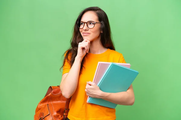 Young Student Caucasian Woman Isolated Background Having Doubts Thinking — Stockfoto