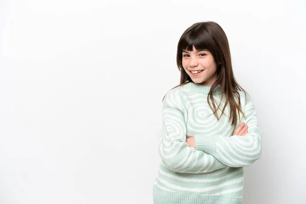 Kleines Kaukasisches Mädchen Isoliert Auf Weißem Hintergrund Die Arme Frontaler — Stockfoto
