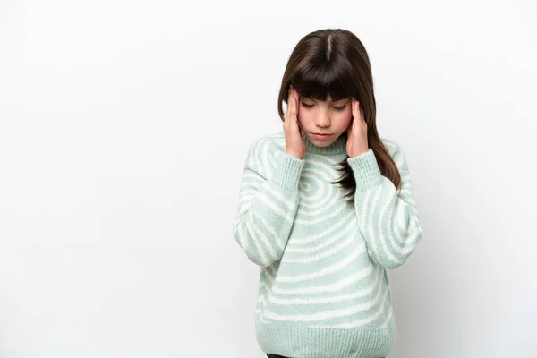 Little Caucasian Girl Isolated White Background Headache — Stock Photo, Image