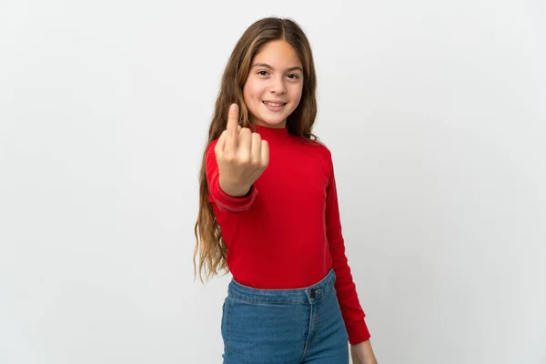 Kleines Mädchen Über Isoliertem Weißem Hintergrund Macht Kommende Geste — Stockfoto