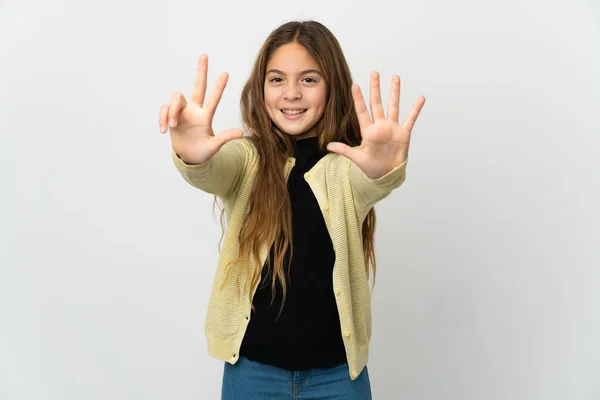 Kleines Mädchen Auf Isoliertem Weißem Hintergrund Das Mit Den Fingern — Stockfoto