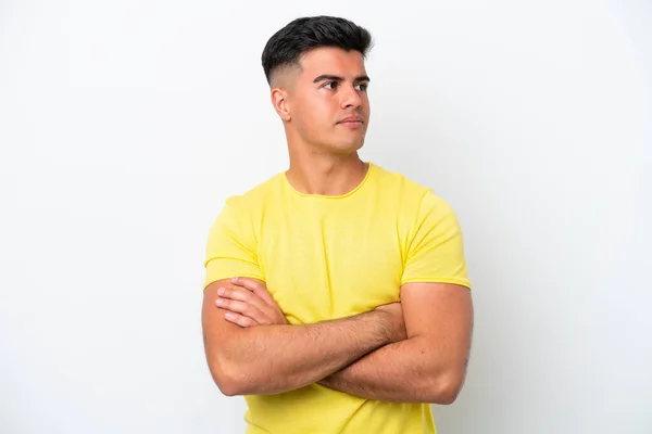 Young Caucasian Handsome Man Isolated White Background Keeping Arms Crossed — Stockfoto
