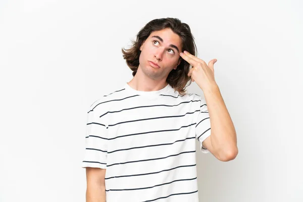 Young Handsome Man Isolated White Background Problems Making Suicide Gesture — Stock Photo, Image