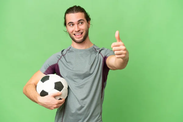 Jonge Knappe Football Speler Man Geïsoleerde Achtergrond Geven Van Een — Stockfoto