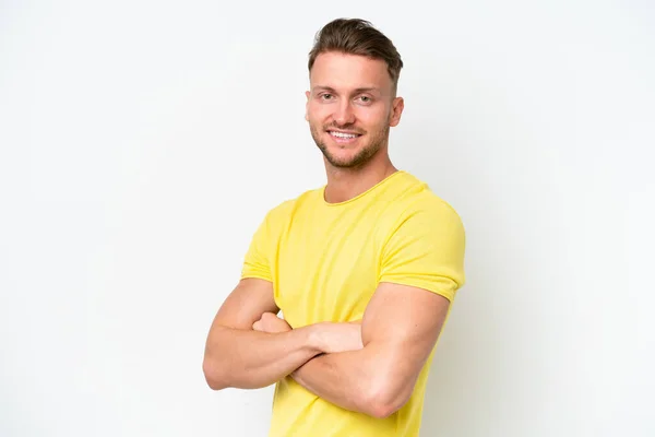 stock image Young blonde caucasian man isolated on white background with arms crossed and looking forward